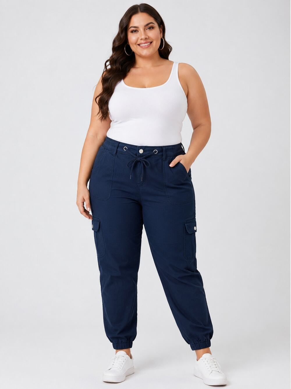 Flamingals Navy Cargo Jogger Pants Tie Front 3XL / Plus Size 16-18 NWT
